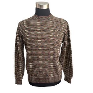 TOSCANO Made In Italy Brown‎ Textured Stripe Crew Neck Sweater size small